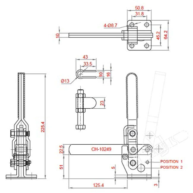 Vendita online Bloccaggio verticale base piatta braccio fisso 460 Kg.